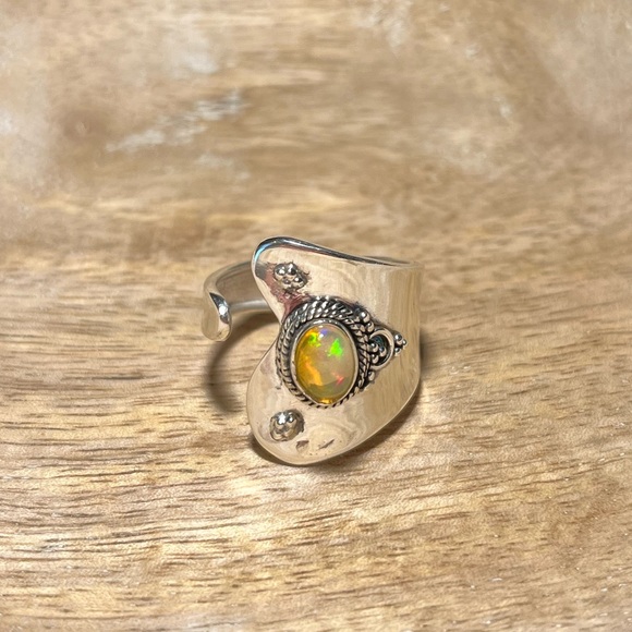 Ethiopian Opal 925 Sterling Silver Adjustable Open Ring - Picture 1 of 13